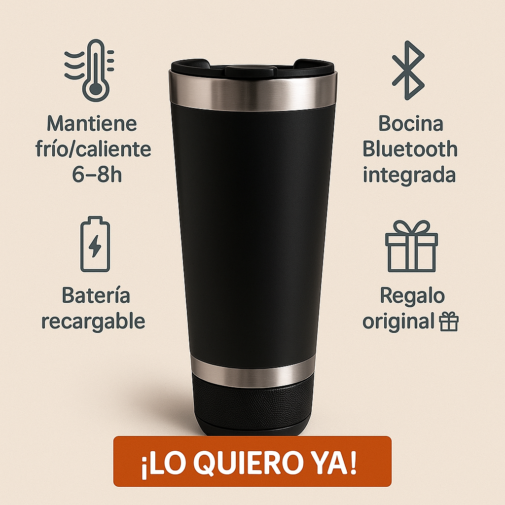 Vaso térmico con bocina Bluetooth | Mantiene frío/caliente + música