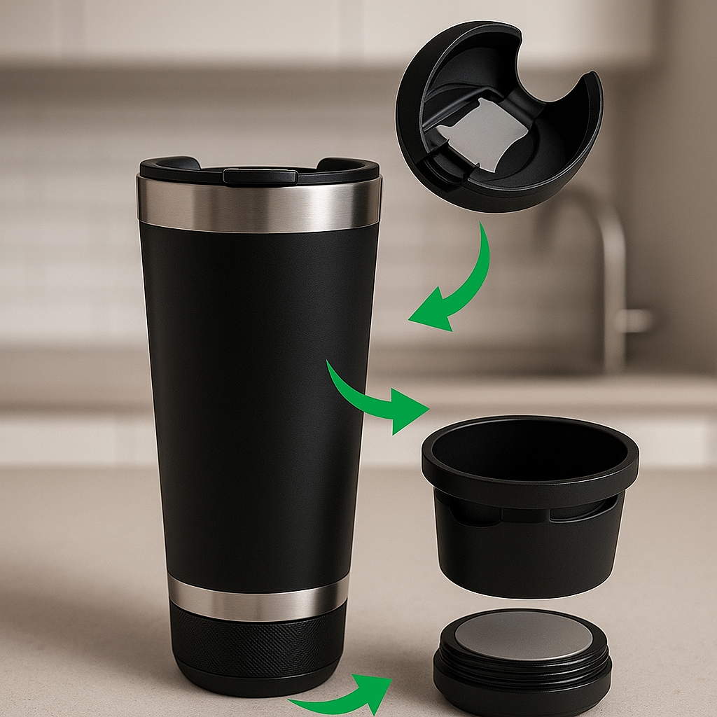 Vaso térmico con bocina Bluetooth | Mantiene frío/caliente + música