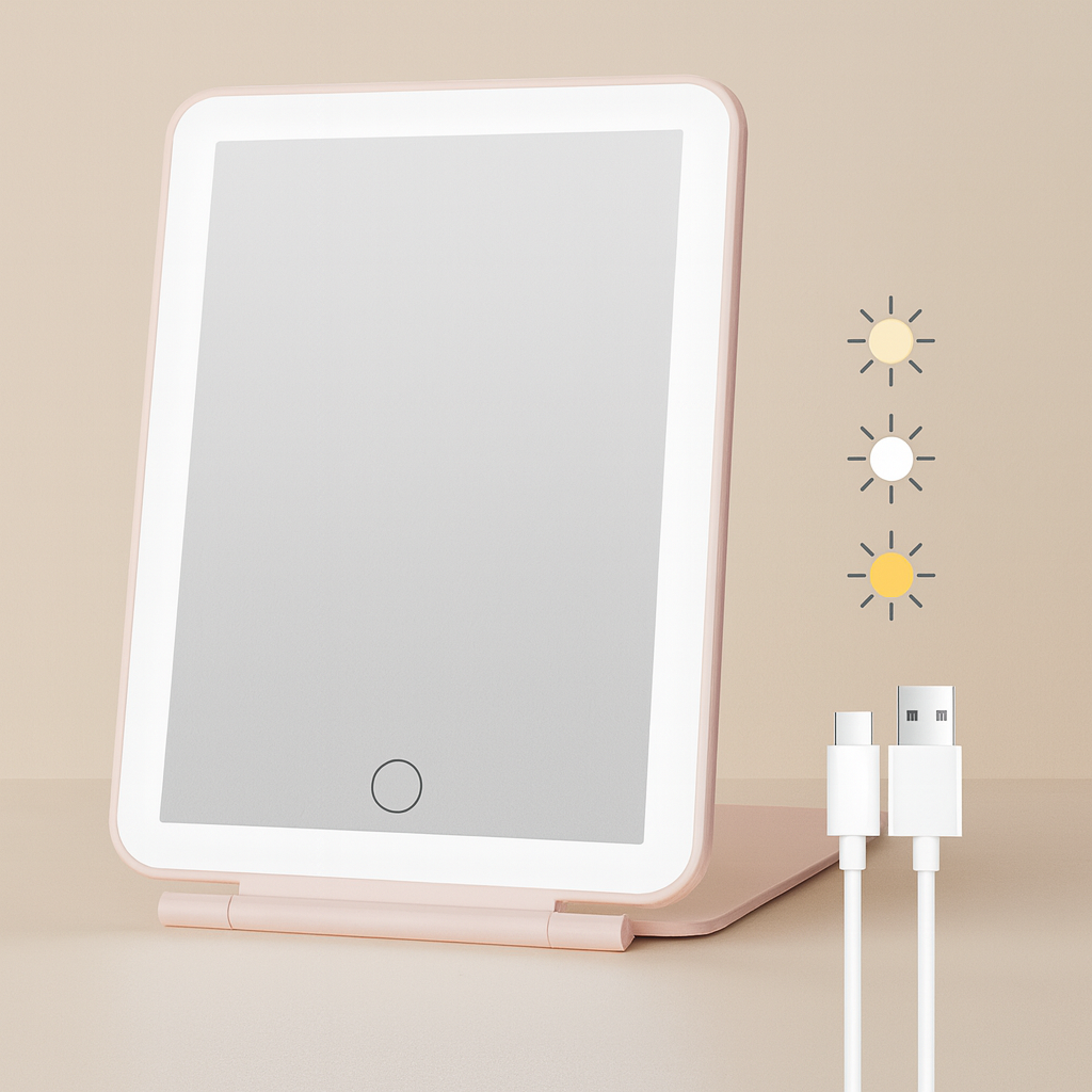 Kit de Belleza Portátil – Espejo LED + Set de Manicura