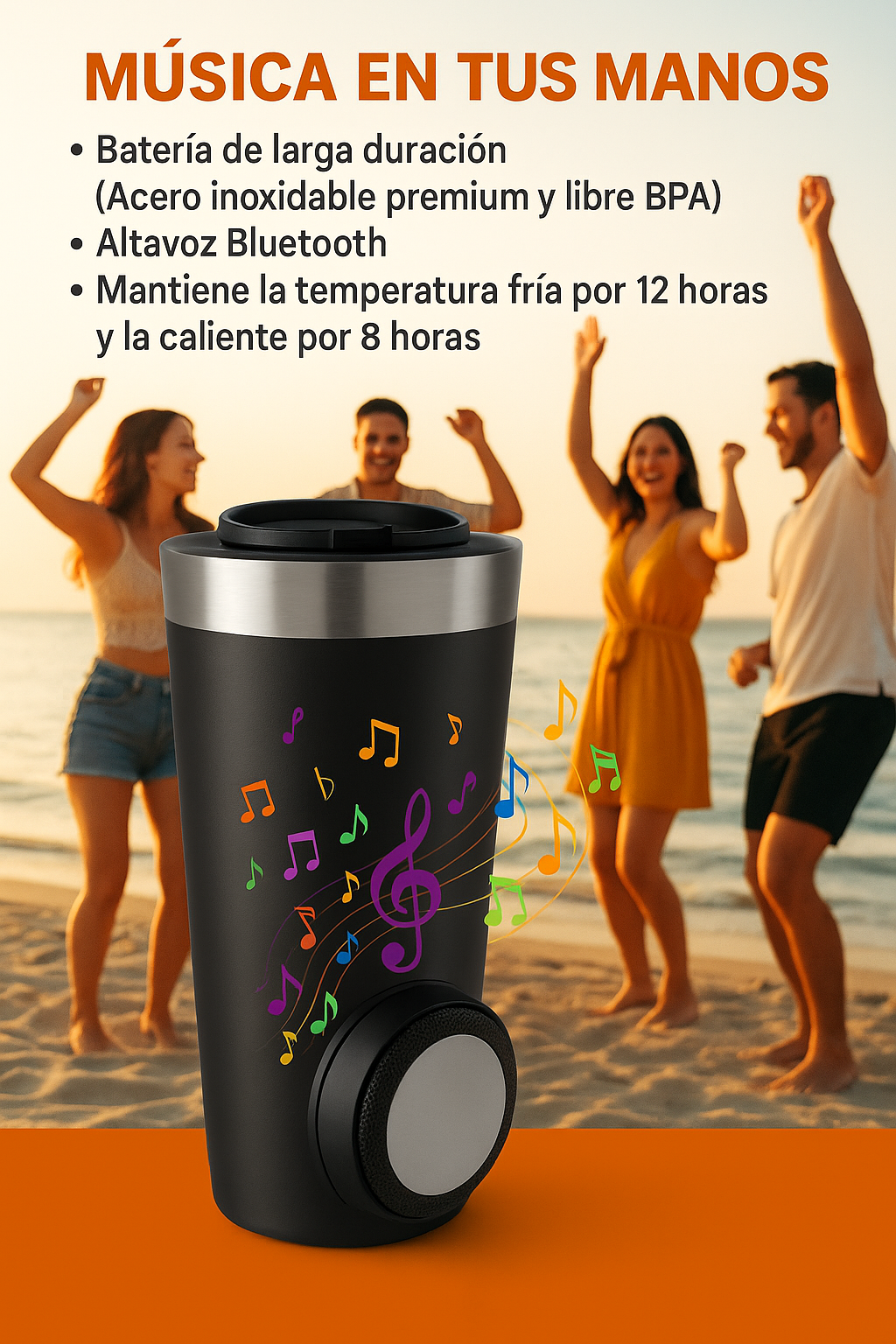 Vaso térmico con bocina Bluetooth | Mantiene frío/caliente + música
