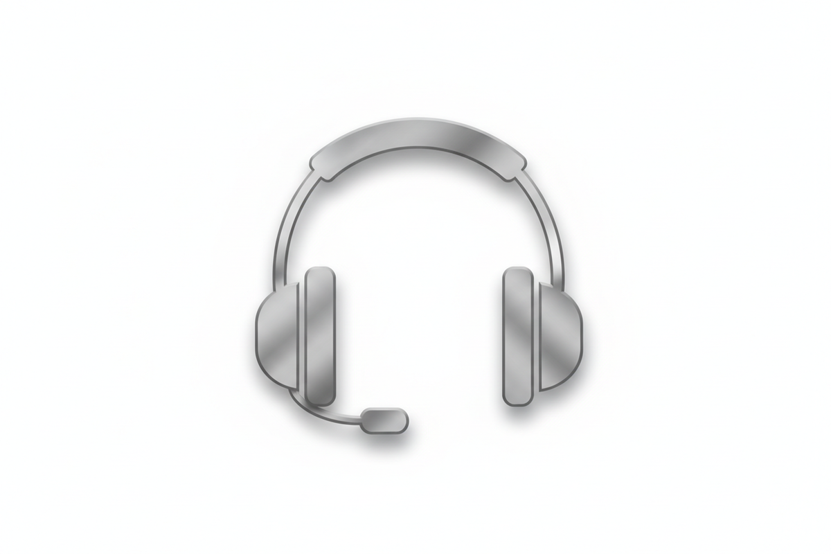 GENERA ICONO DE SERVICIO AL CLIENTE TIPO AUDIFONOS EN FONDO BLANCO Y EL ICONO DEBE SER GRIS METALICO